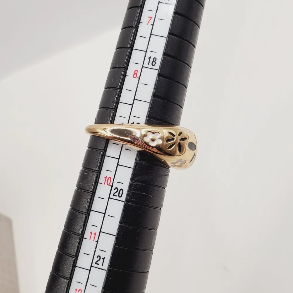 Yellow Gold Plated Floral Flower Enamel Dome Ring